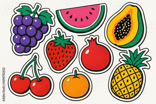 Pop Art Fruit Collage with Colorful Retro Cutout Design