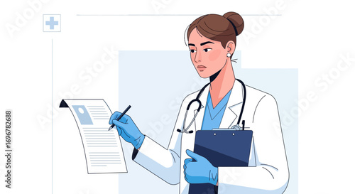 Medical Professional Analyzing Documents and Diagnosing a Problem to Provide Solutions