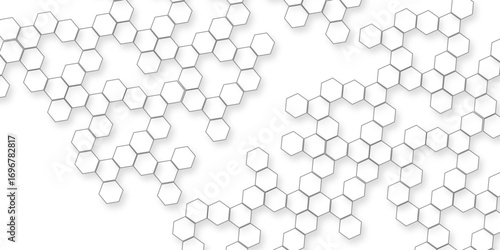 White hexagon abstract background, seamless geometric honeycomb pattern, clean minimal futuristic surface, 3D texture design for technology, corporate, digital, presentation, website, wallpaper.