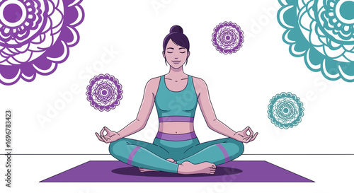 Meditative Serenity: A Woman Finds Inner Peace Through Yoga and Mandala Artistry