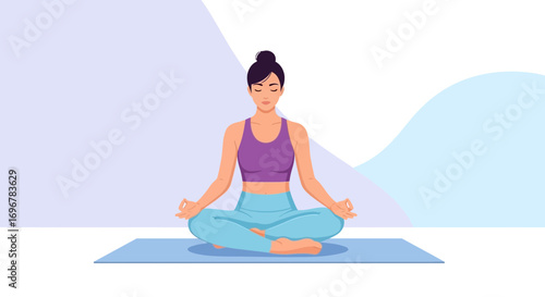 Mindful Yoga Practice Illustration Depicting Inner Peace, Wellness, And Serenity