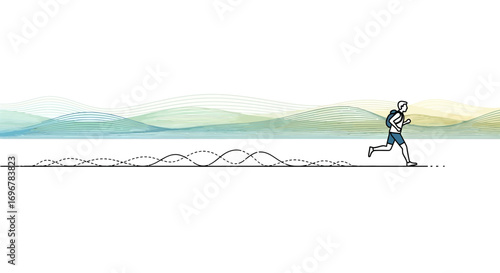 Minimalist Runner Pursuing Fitness Amidst Abstract Landscape Graphic Design Visualization