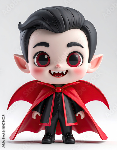 Cute Little Vampire Character with Tiny Fangs in 3D Art Style