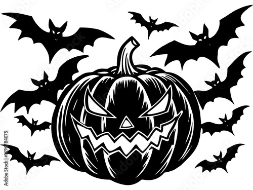 Jack-O'-Lantern with Bats Halloween Art