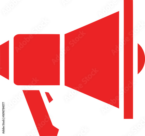 A simple, bold red icon of a megaphone, symbolizing communication and announcements.