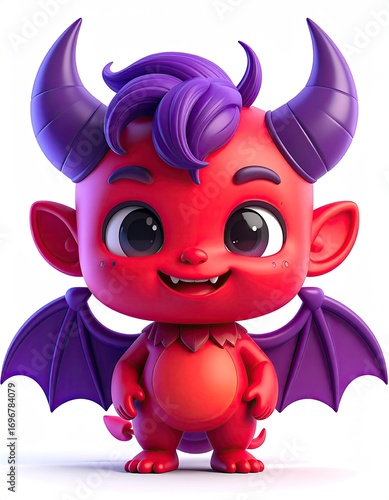 Cute Kawaii Devil Mascot Character with Happy Expression and Wings
