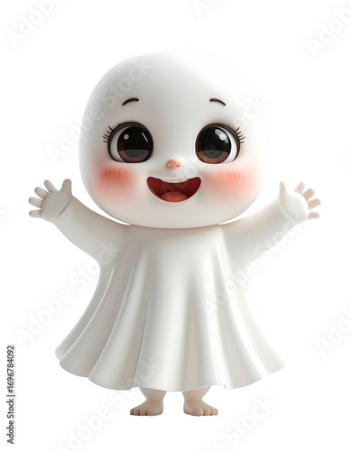 Adorable 3D Baby Ghost with Blushing Cheeks and Happy Expression