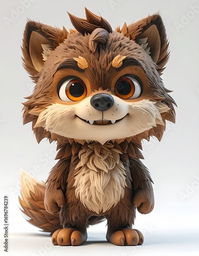 Cute Chibi Werewolf Character with Big Round Eyes and Fluffy Body