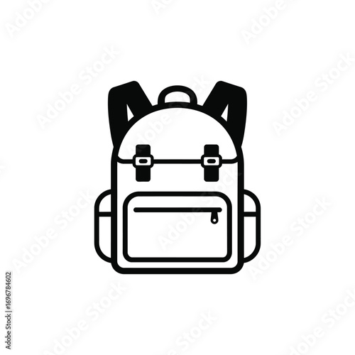 Silhouette of a travel backpack with straps and zipper on a white background. EPS 10.