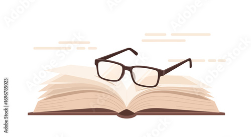 Open Book And Glasses Illustration About Reading, Knowledge, and Learning Concept.