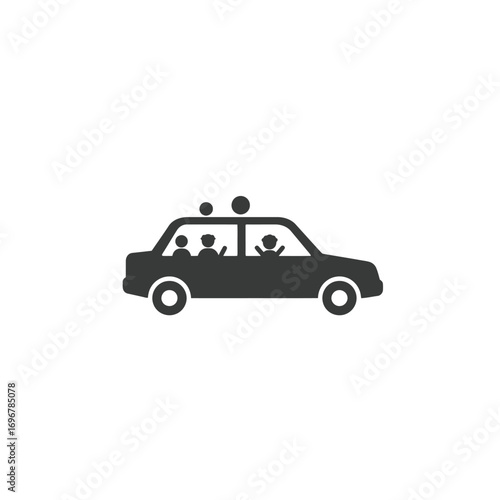 Silhouette of children in school transport vehicle with roof on a white background. EPS 10.