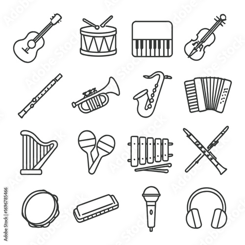 Collection of musical instrument icons for music lovers and creators