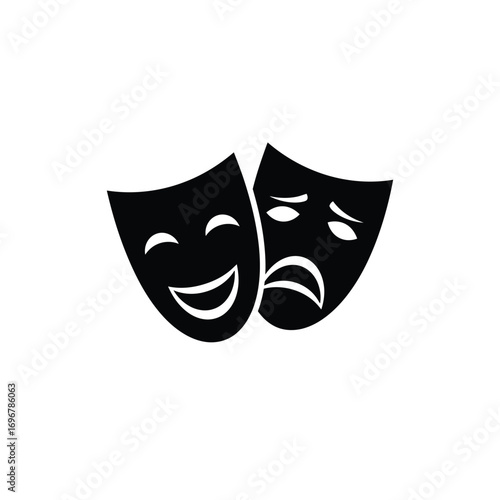 Silhouette of comedy and tragedy theater masks on a white background. EPS 10.