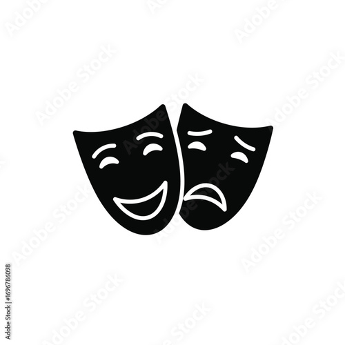 Silhouette of comedy and tragedy theater masks on a white background. EPS 10.