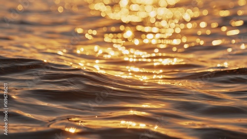 Golden sunset reflections on rippling water. AI image