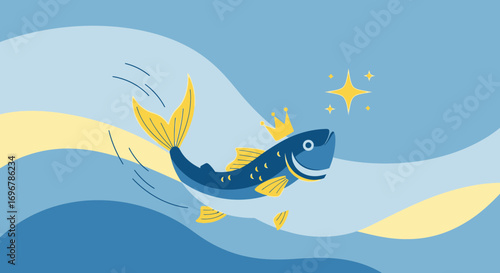 Majestic Fish Kingdom: An Aquatic Royalty Swimming Amid Gentle And Serene Waters