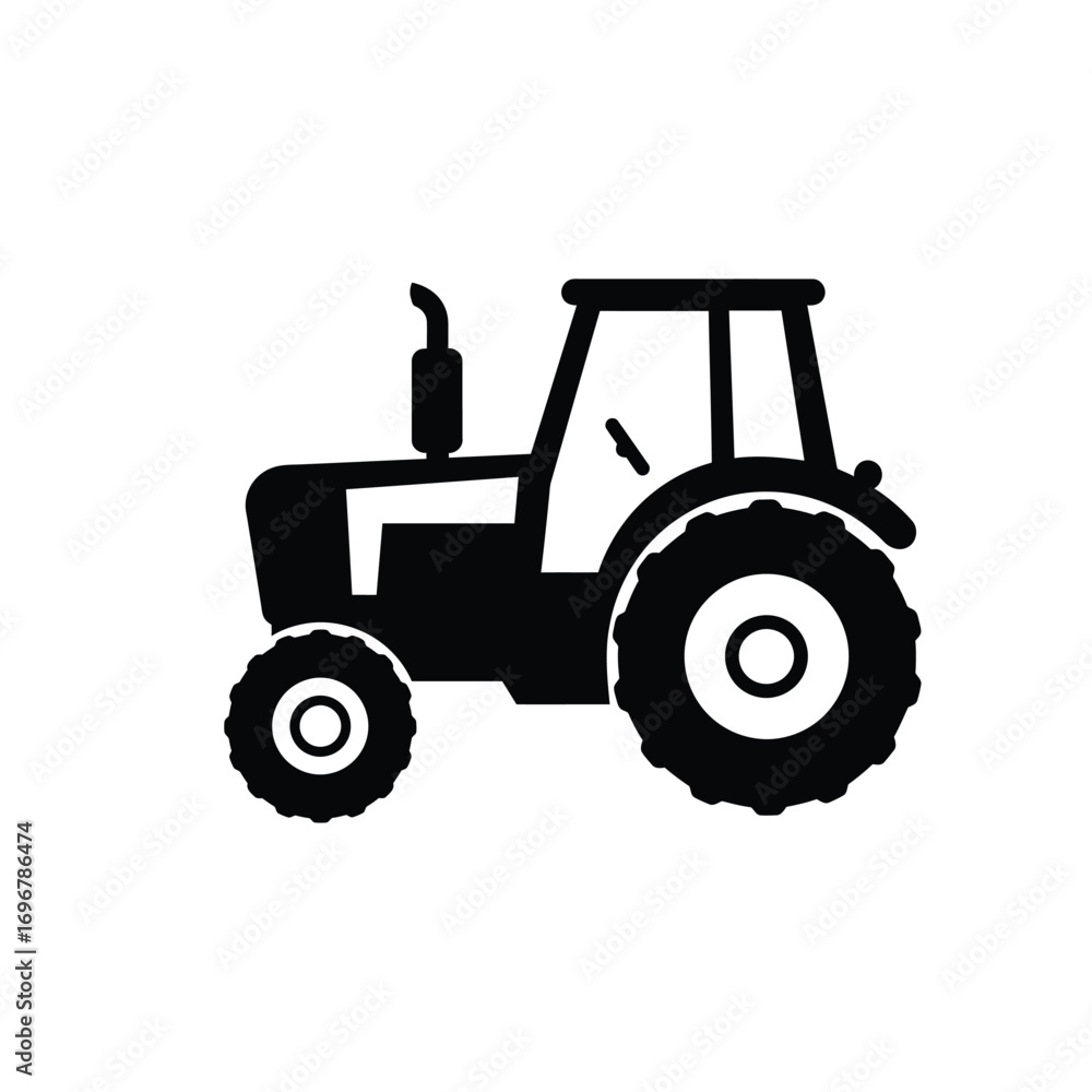 Obraz premium Silhouette of a farming tractor with large wheels on a white background. EPS 10.