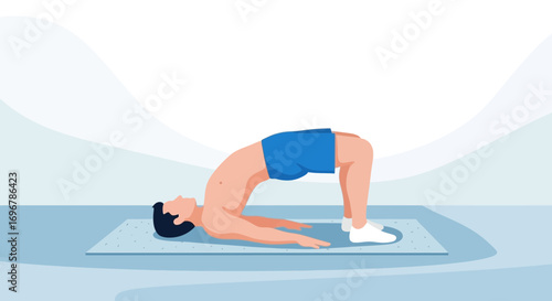 Male Athlete Performing A Bridge Pose On Mat Preparing For Full Body Workout
