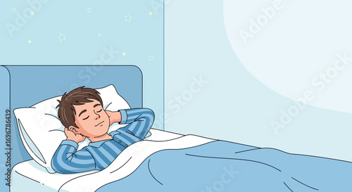 Peaceful Slumber: A Boy Enjoys Restful Sleep In The Comfort Of His Bed