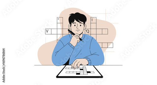 Person Concentrating And Working On A Crossword Puzzle For Mental Acuity And Recreation