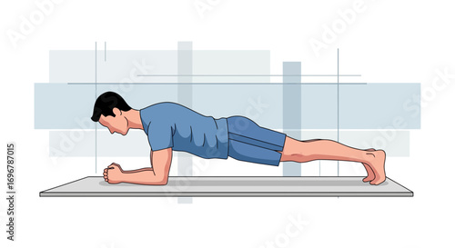 Man Doing Plank Exercise on Mat Depicting Effort, Endurance and Muscular Build Up