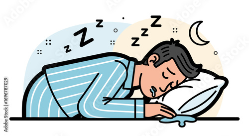 Person Dreaming Peacefully While Resting On Pillow During Nighttime In A Simple Illustration