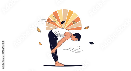 Man Dressed in Sportswear Performing a Yoga Pose in Front of Abstract Art