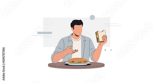 Man Eating Delicious Sandwich: A Colorful Illustration for Food and Lifestyle Concepts
