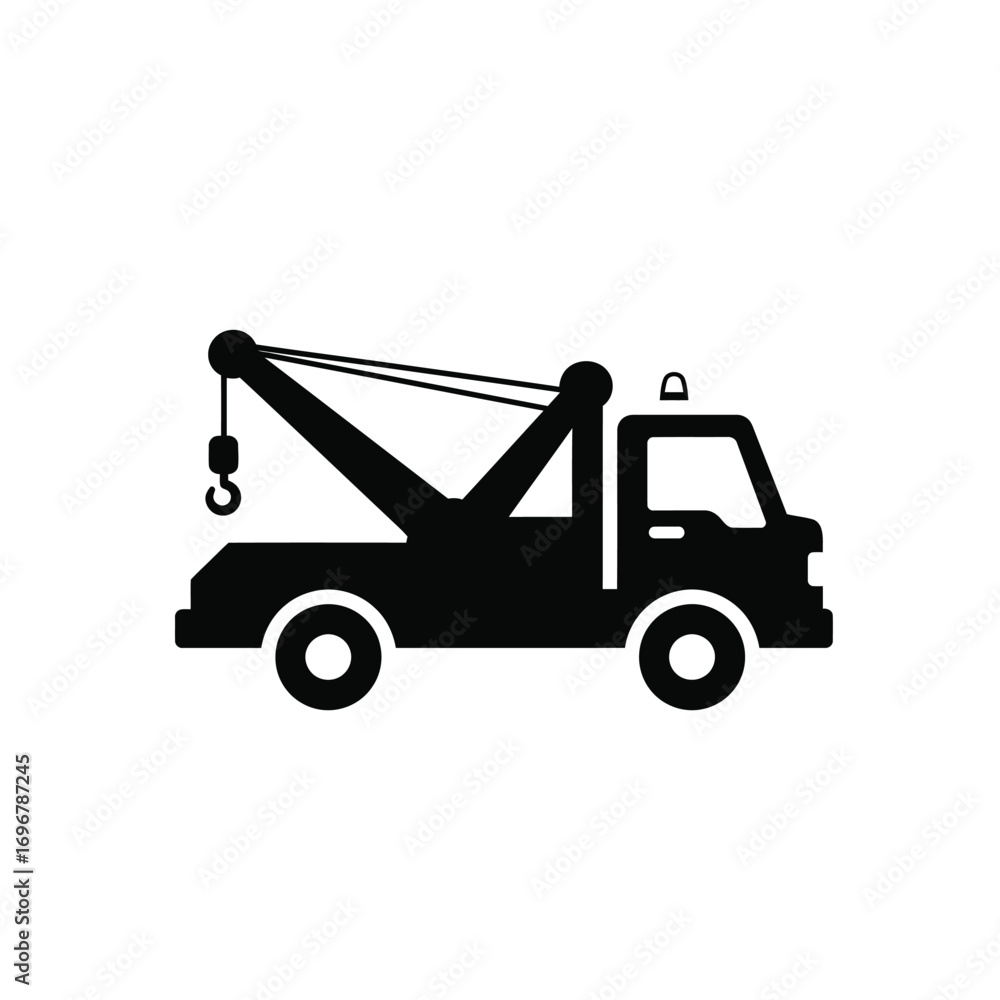 Naklejka premium Tow truck silhouette with crane arm and hook on a white background. EPS 10.