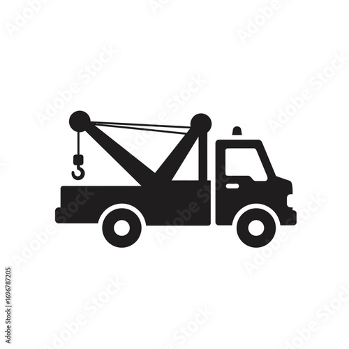 Tow truck silhouette with crane arm and hook on a white background. EPS 10.