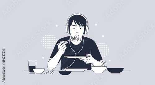 Person Enjoying Meal While Listening To Music In Relaxed Environment