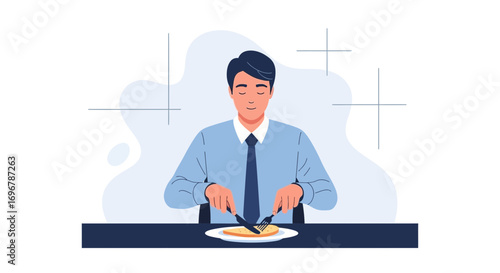 Man Enjoying Lunch at a Table, Illustrating The Concept of Daily Routine Activities