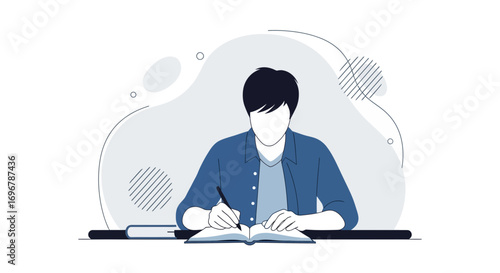 Person Focused On Writing In A Notebook, Illustrating Study and Education Skills