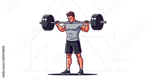 Man Lift Barbell in Gym and Illustrate Concept of Fitness Workout Effort and Strength