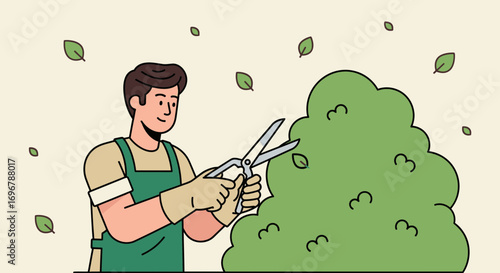 Person Pruning Bush With Shears, Preparing the Landscape, Yard Maintenance and Gardening Task