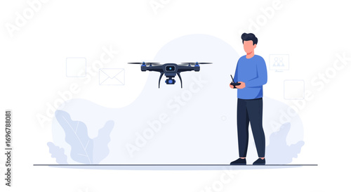 Man Operating Drone: Aerial View of Emerging Technology and Wireless Communication