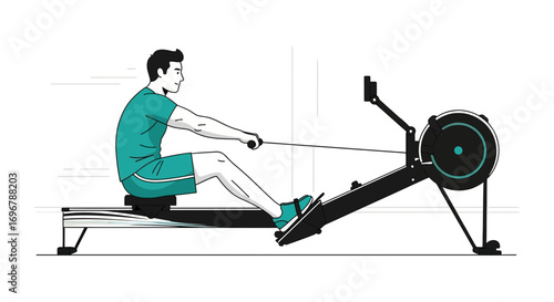 Man Performing Water Rowing Exercise for Fitness and Physical Endurance Training