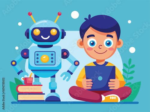 Robot Learning Partner with Kid Flat Design