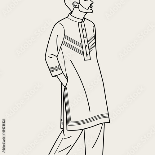 Illustration of a man in kurta pajama with hands in pocket