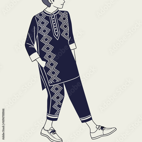Illustration of a man wearing a kurta pajama and sneakers