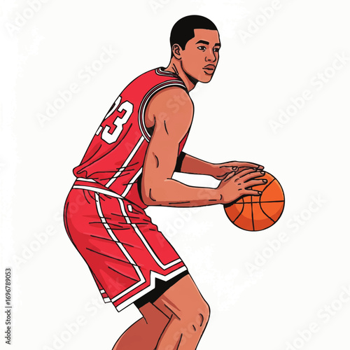 Vector Illustration of Basketball Player in Action with Dynamic Pose in Modern Sport Style