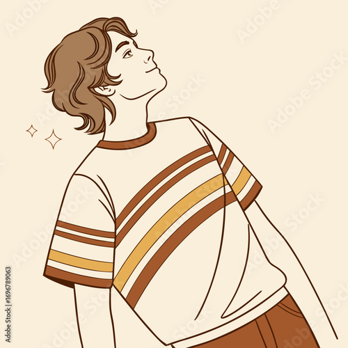 Illustration of a young man looking up with a striped shirt