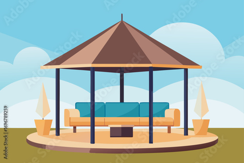 modern outdoor gazebo with glass roof and rattan f