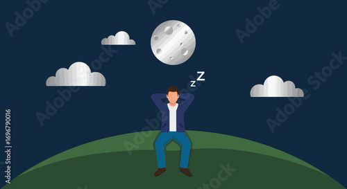 Person Relaxing Under Moonlit Sky and Clouds, Capturing Peaceful Solitude and Dreams