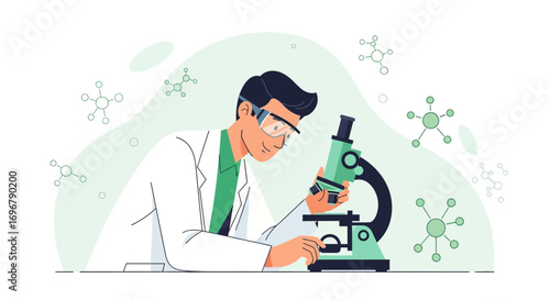 Scientific Research Investigator Analyzing Sample Under a Microscope for Discovery Insights