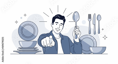 Person Showing Utensils And Dining Set, Perfect for Culinary And Tableware Projects