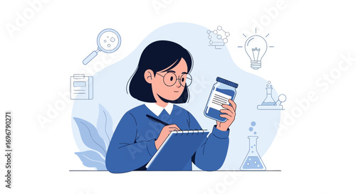 Scientist Analyzing Chemical Sample: Illustration Of Science, Research, and Analysis