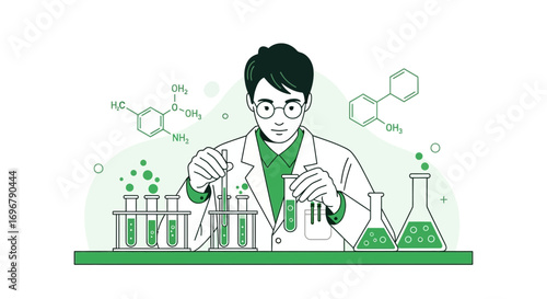 Scientist Conducting Experiment In Laboratory, Illustrating Chemistry And Scientific Exploration