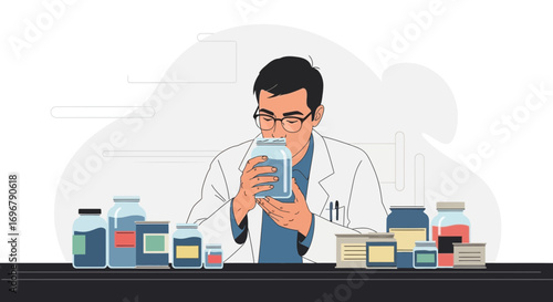 Scientist Conducting Sensory Analysis Of Jar For Laboratory Research Purposes Image