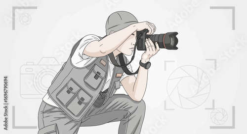 Photographer Capturing A Moment: An Artistic Digital Illustration Depicting A Photo Session